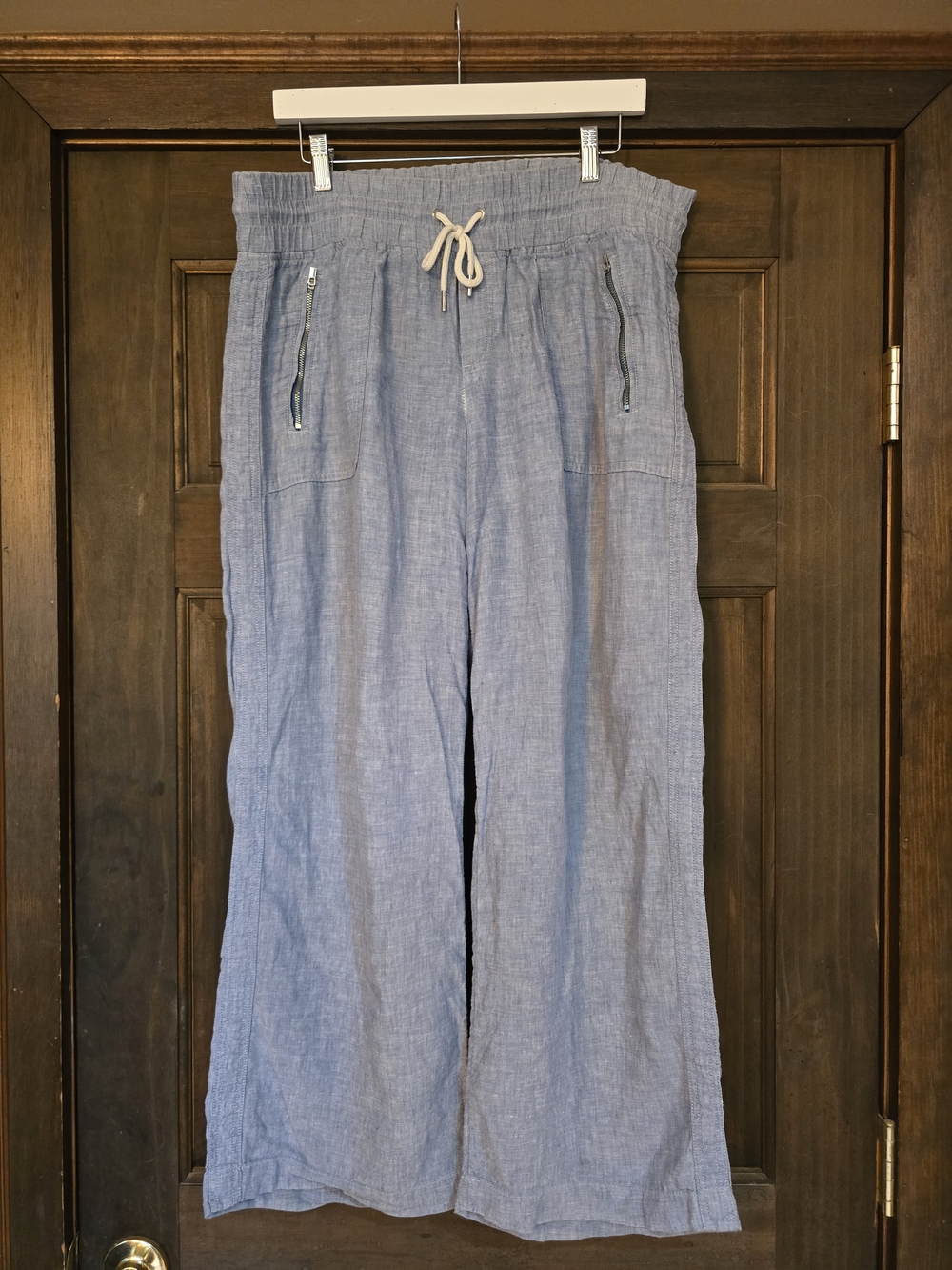 Athleta Linen Light Blue Drawstring Linen Casual Pants 14p